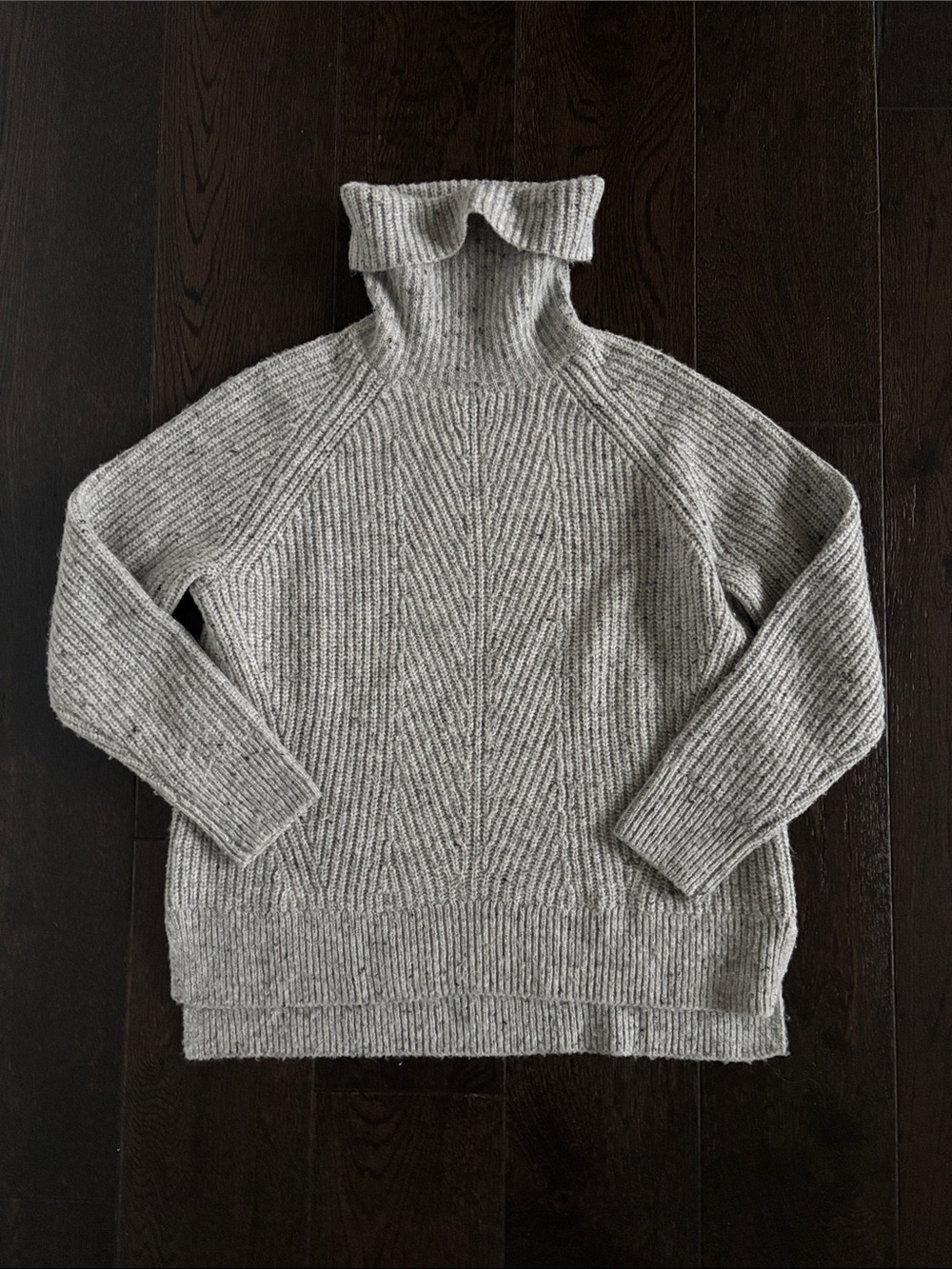 Grey Ribbed Turtleneck Wool Blend
